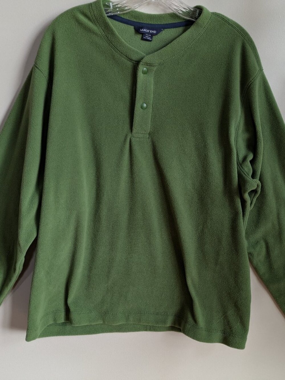 lands end men polartec fleece ling sleeve green pullover size large #679